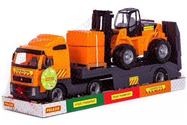 Volvo lastbil med trailer og gaffeltruck billede