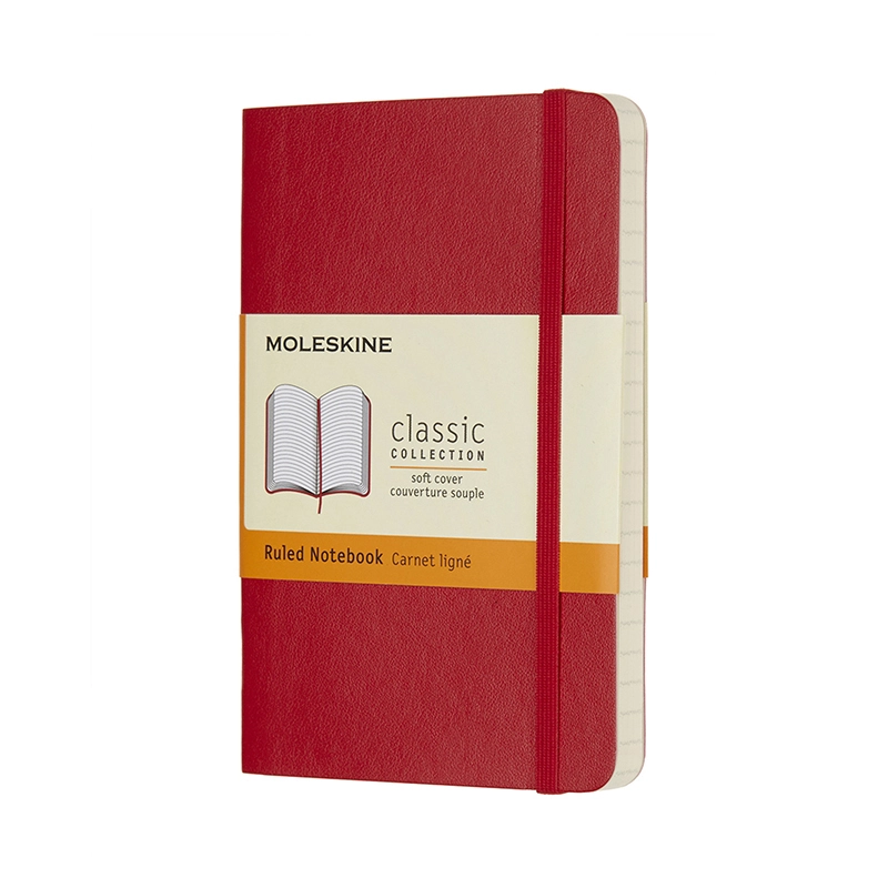 Notesbog Moleskine pocket rød m/192 linjerede ark soft