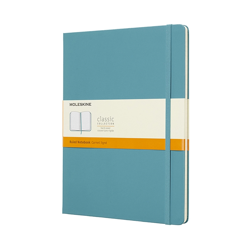 Notesbog Moleskine xl lysblå m/192 linjerede ark hard