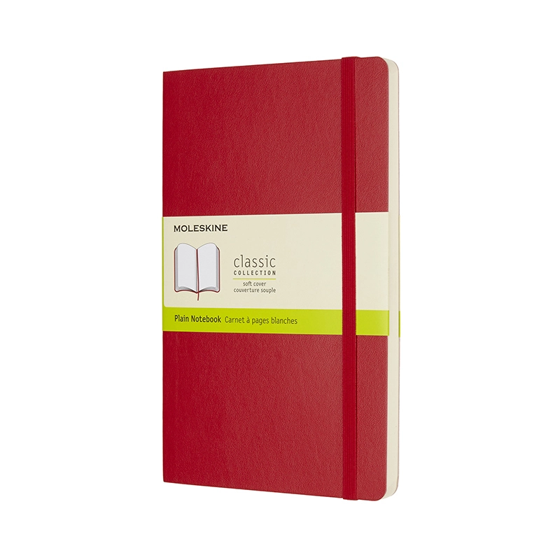 Notesbog Moleskine large rød m/192 blanke ark soft cover