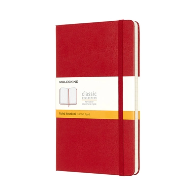 Notesbog moleskine large rød m/240 linjerede ark hard cover