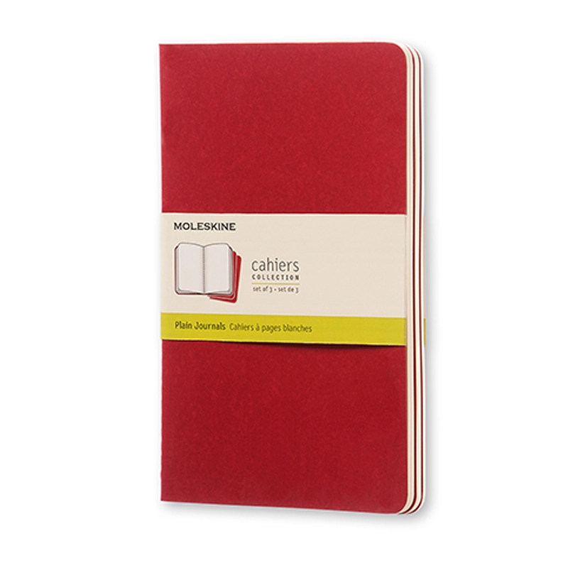 Notesbog Moleskine large cahiers rød 3 stk m/80 blanke ark