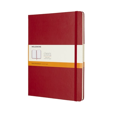Notesbog moleskine x-large rød m/192 linjerede ark hard