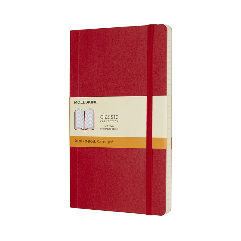 Notesbog Moleskine large rød m/192 linjerede ark soft