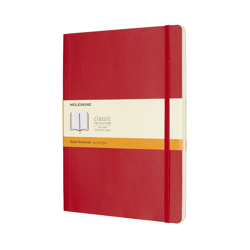 Notesbog Moleskine xl rød m/192 linjerede ark soft