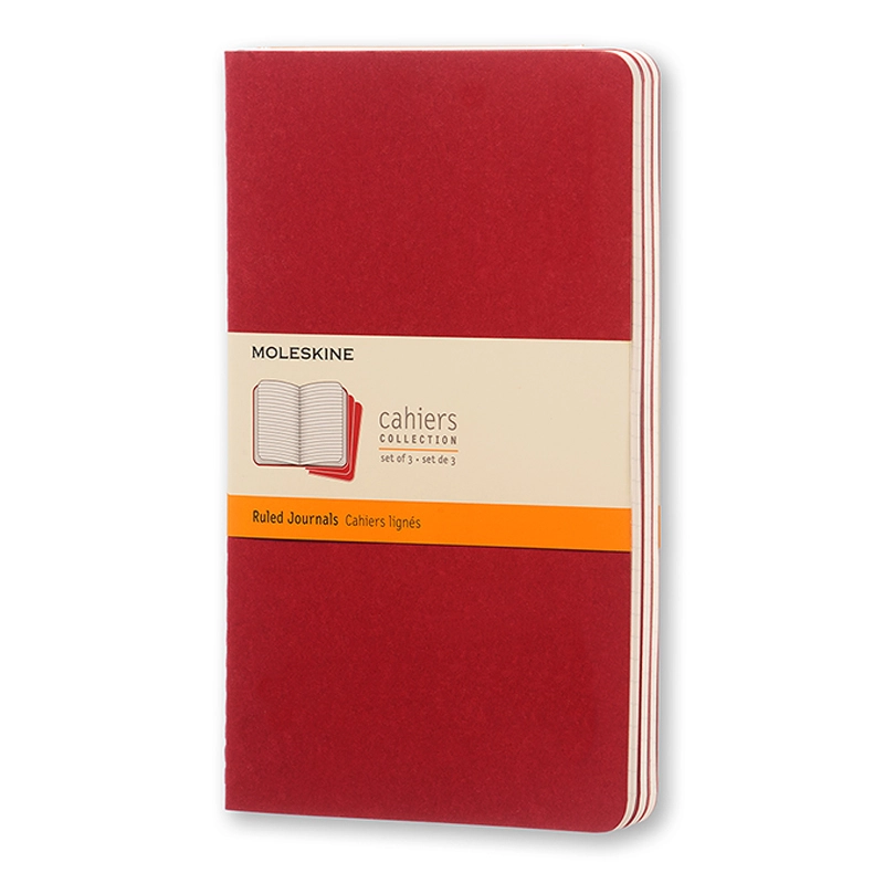 Notesbog Moleskine large cahiers rød 3 stk m/80 linjerede