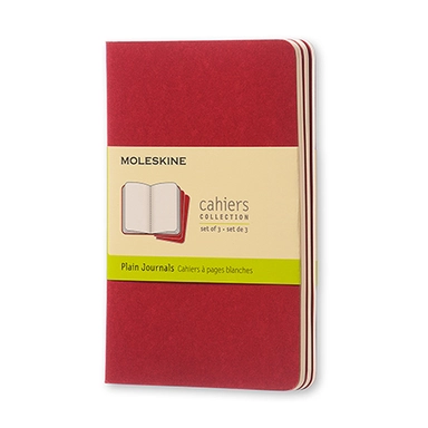 Notesbog Moleskine  pocket cahiers rød 3 stk m/64 blanke ark