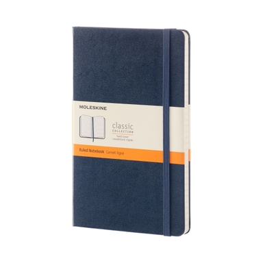 Notesbog moleskine large blå m/240 linjerede ark hard cover