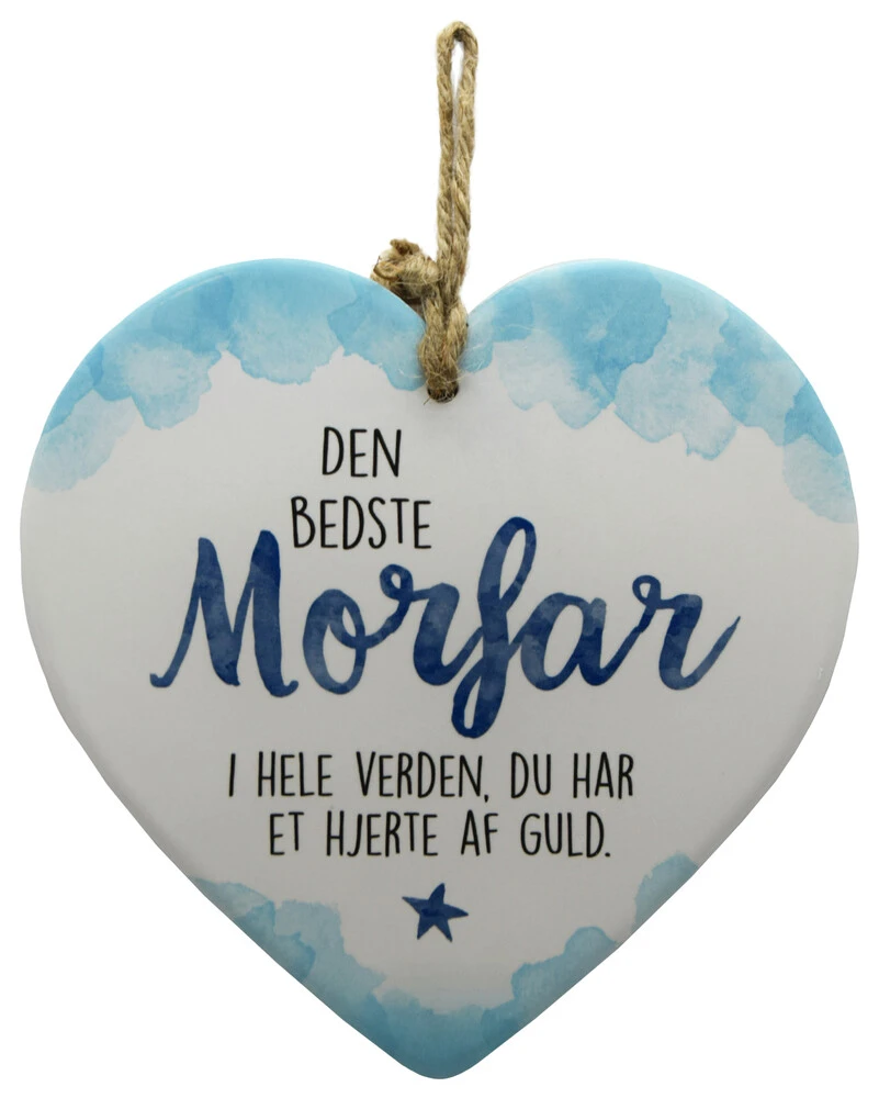 Kemramikhjerte morfar enjoy hvid & lyseblå 15,5 x 15,5 cm