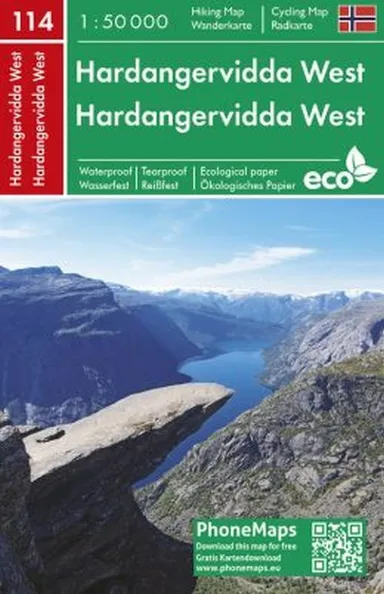 Hardangervidda West Hiking & Cycling Map