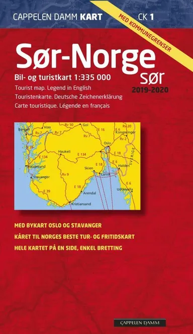 Sør-Norge sør 2019-2020 : bil- og turistkart = tourist map = Touristenkarte = Carte touristique