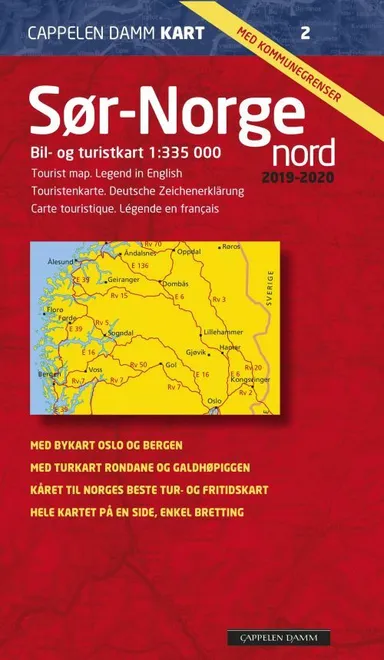 Sør-Norge nord 2019-2020 : bil- og turistkart = tourist map = Touristenkarte = Carte touristique