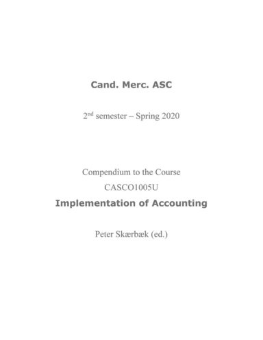 Compendium to the Course CASC01005U Implementation of Accounting