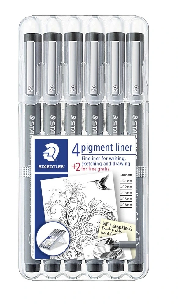 Pigmentliner Staedtler 4+2 ass/boks