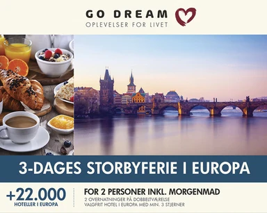 GO DREAM 3-dages storbyferie i Europa med morgenmad