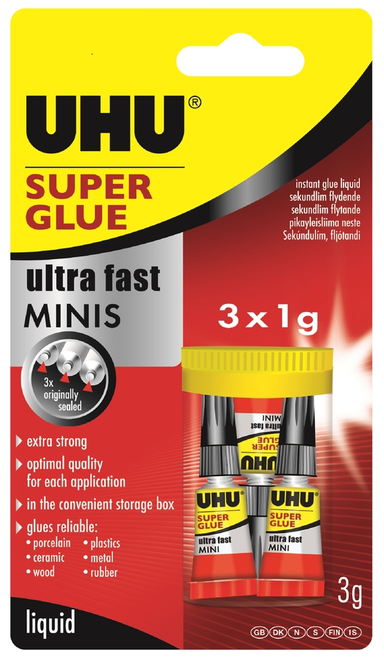 Superlim UHU minis 3 tuber 3 x 1g tube ekstra stærk