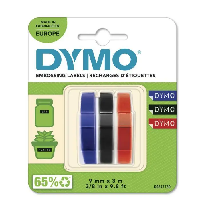 #2 - Dymo tape 3d 9mmx3m 3-pack ass. rød sort blå