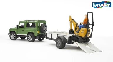 Land Rover med trailer og JCB micro gravemaskine
