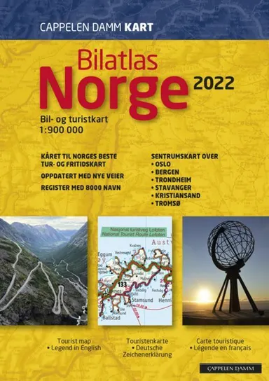 Bilatlas Norge 2022 : bil- og turistkart = tourist map = Touristenkarte = carte touristique : 1:900 000
