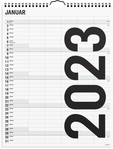 Familiekalender sort/hvid 5 kol