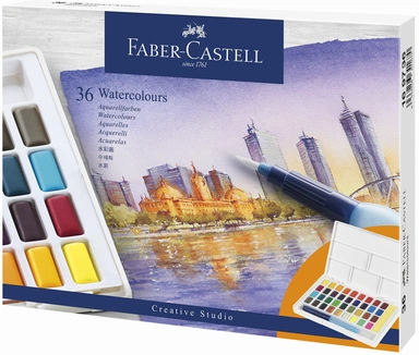Watercolour Faber-Castell 36 ass i palette+water brush