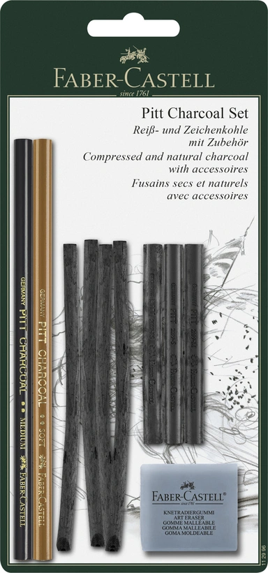Pitt charcoal sæt Faber-Castell pencil, kul og knetgummi