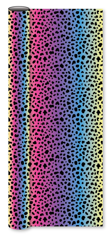 Bogbind/gavepapir regnbue farvet m/leopard 70cmx2m 80 g