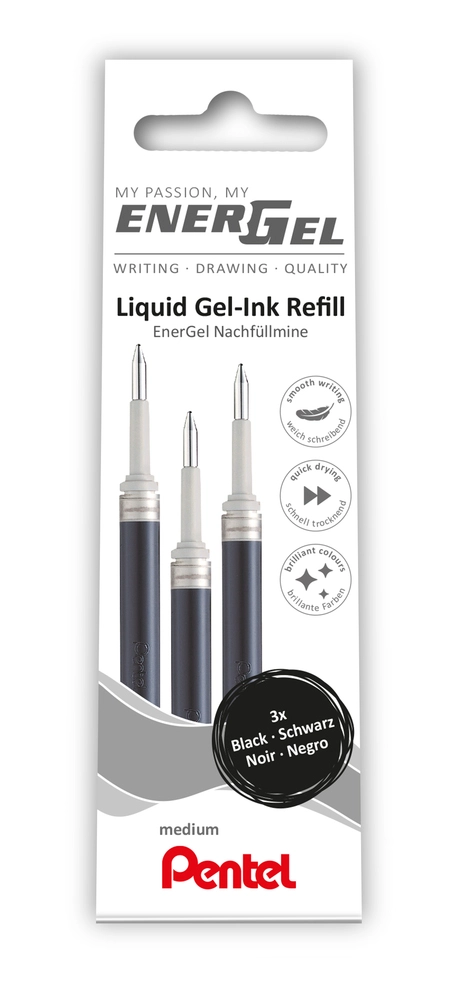 Refill Pentel 3 stk Energel 0,7mm sort