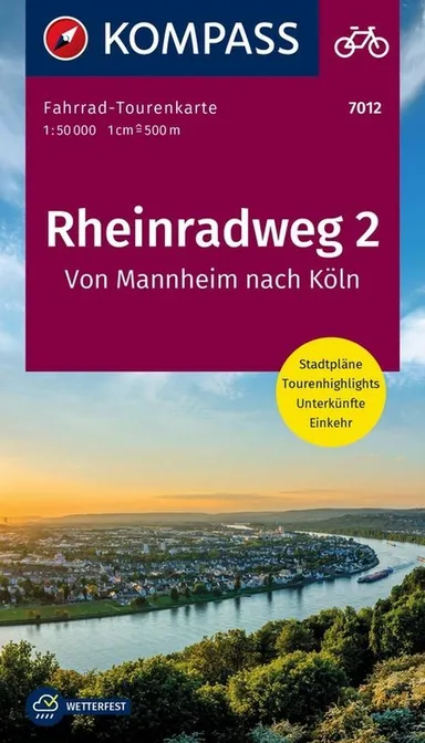 Rheinradweg 2: Von Mannheim nach Köln, Kompass Fahrrad-Tourenkarte 7012