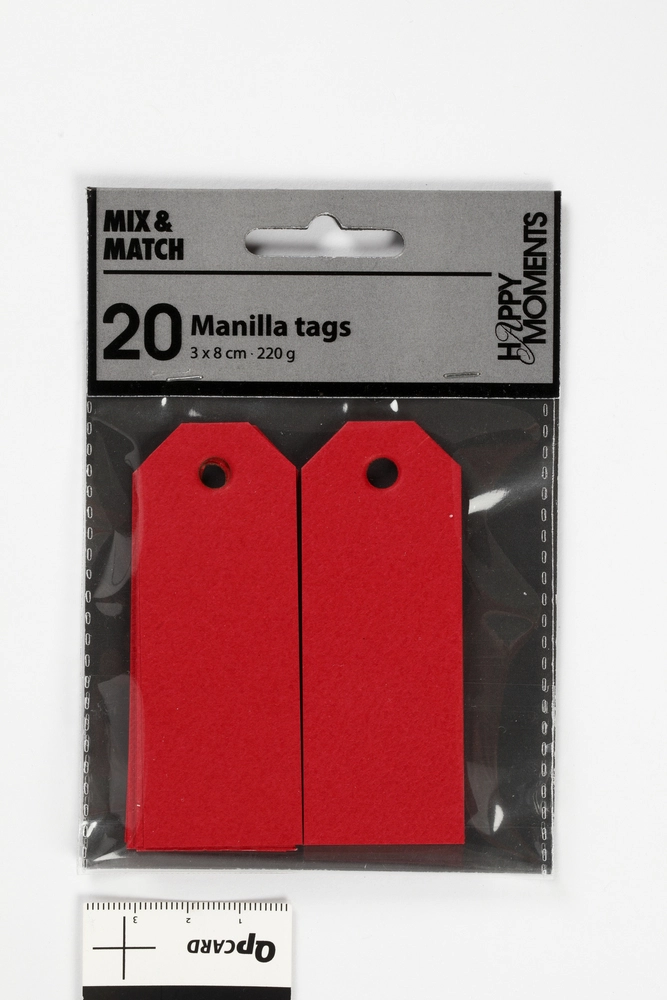 Manilamærker, str. 3x8 cm, 220 g, rød, 20 stk./ 1 pk.