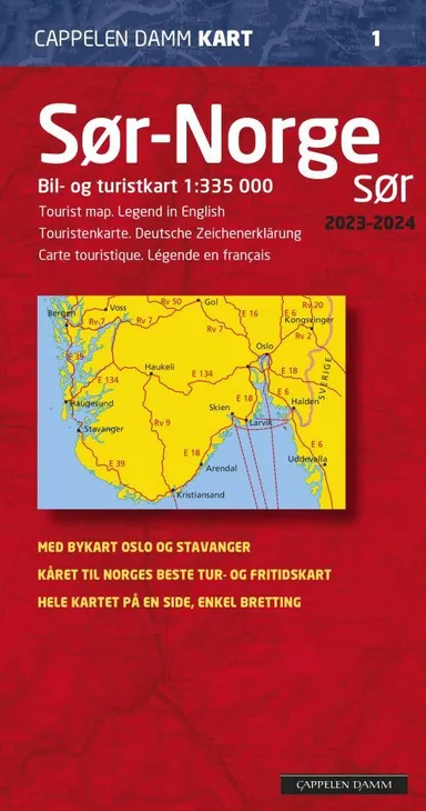 Sør-Norge sør 2019-2020 : bil- og turistkart = tourist map = Touristenkarte = Carte touristique