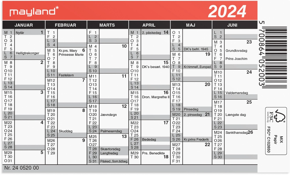 Kalender mini 2024 11,7 x 7 cm