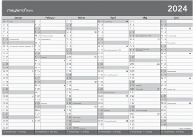 Kalender basic 2024 A4 2x6 mdr