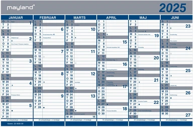 Kalender 2025 dobbelt halvårs