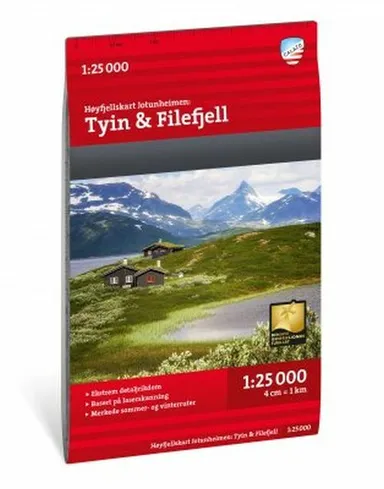 Høyfjellskart Jotunheimen : Tyin & Filefjell 1:25.000