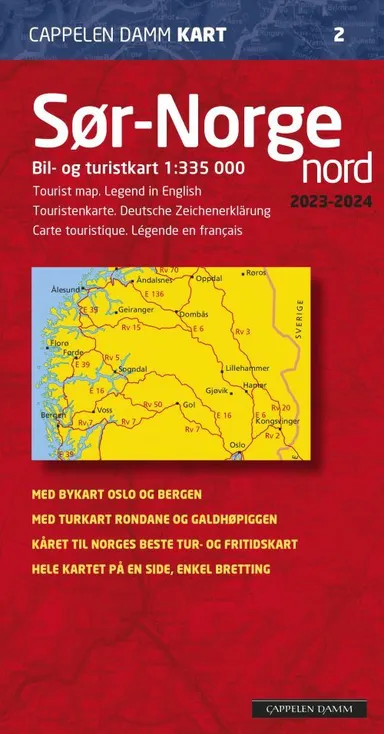 Sør-Norge nord 2023-2024 : bil- og turistkart = tourist map = Touristenkarte = Carte touristique
