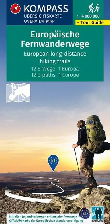 Fernwanderwege Europa  - European Long-distance hiking trails, Kompass Overview Maps + Tour Guide