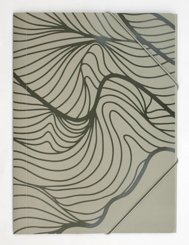 Elastikmappe A4 grå m/lak bøljede abstrakte streger