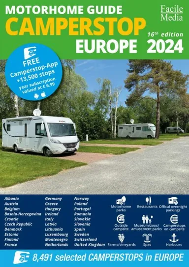 Motorhome guide Camperstop Europe 2024: 8,491 selected camperstops in Europe