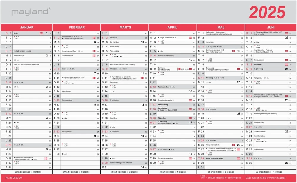 Mayland Kontorkalender stor 2025 m/flagdage