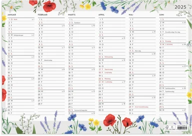 Vægkalender 2025 blomster A3 2x6 mdr.