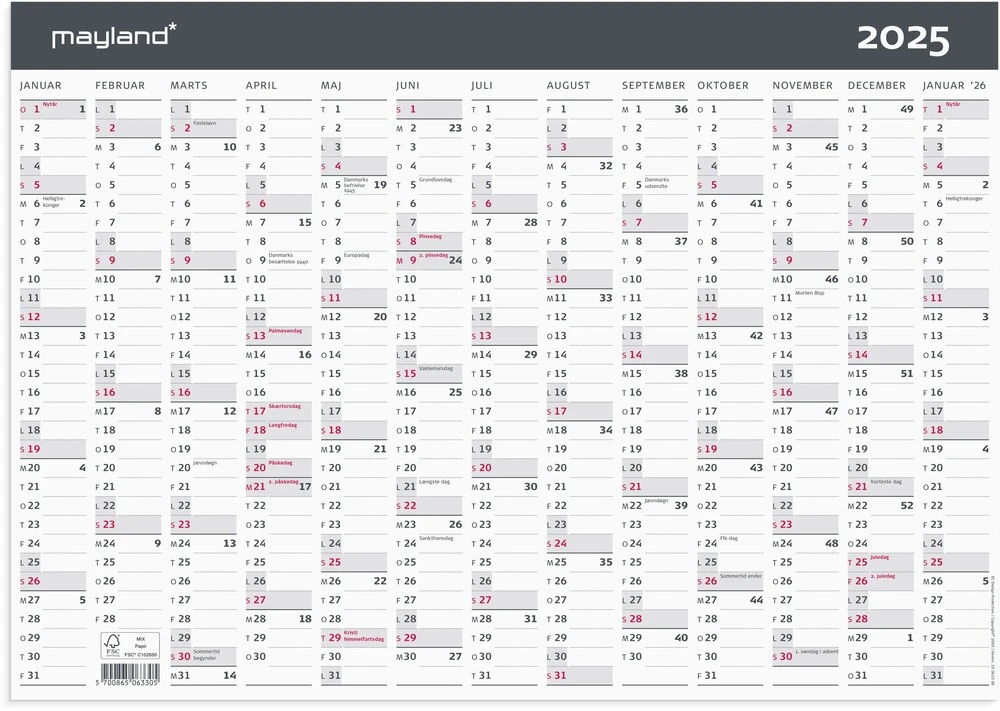 Mayland Kontorkalender 2025 moderne A3 1x13 mdr.