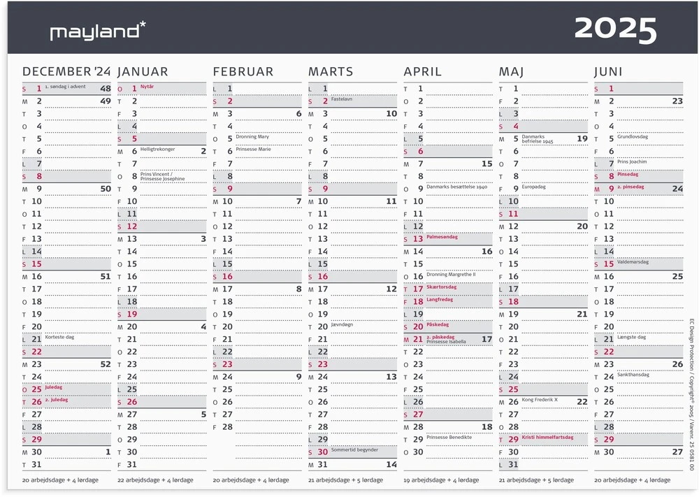 Mayland Bordkalender 2025 stående 2x7 mdr.