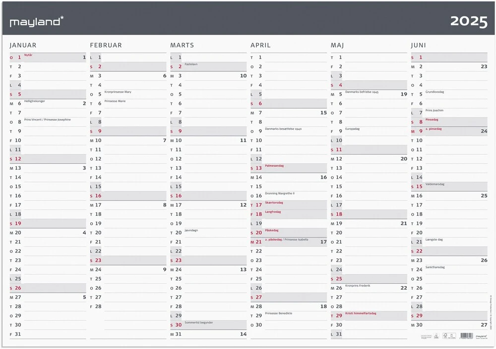 Mayland Kæmpekalender 2025 moderne 2x6 mdr.