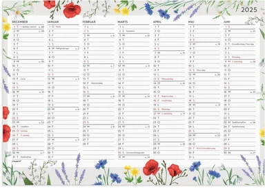 Vægkalender 2025 blomster A4 2x7 mdr.