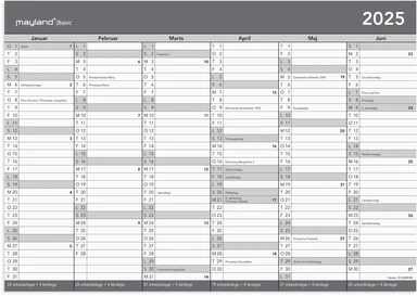 Kontorkalender basic 2025 A4 2x6 mdr.