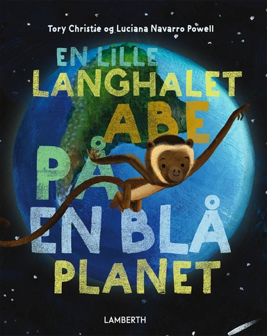 En lille langhalet abe på en blå planet