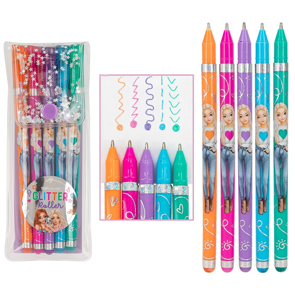 Top Model - Glitter Gel Pen Sæt - Pink, Lilla, Blå Og Grøn