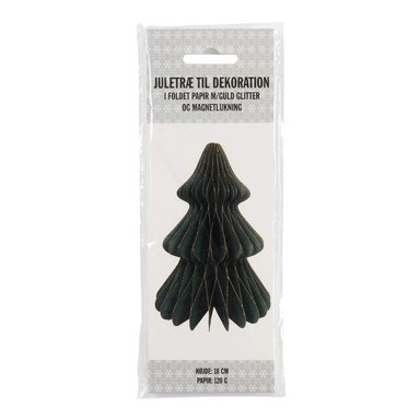 Flot dekoration papir juletræ m/glimmer og magnetluk 18 cm