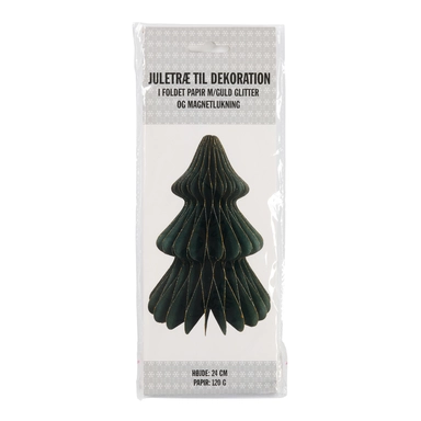 Flot dekoration papir juletræ m/glimmer og magnetluk 24 cm
